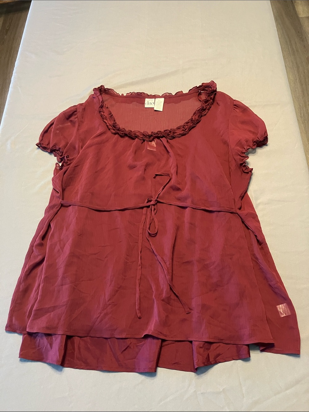 duo Maternity Wine Red Short-Sleeve Tie-Front Tunic